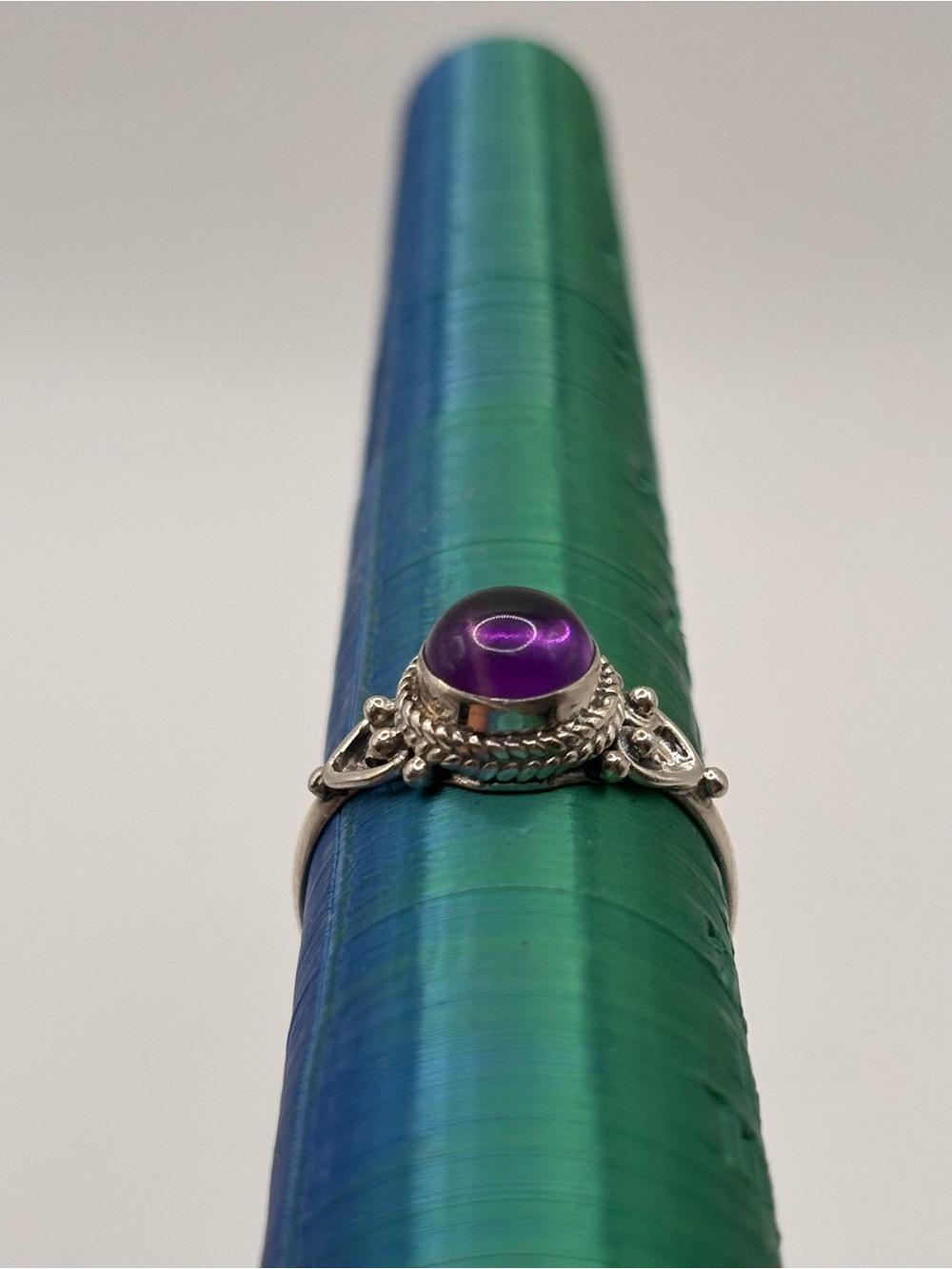 Sterling Silver Amethyst Ring | Size 8.75 | Purple Cabochon Boho Statement Ring